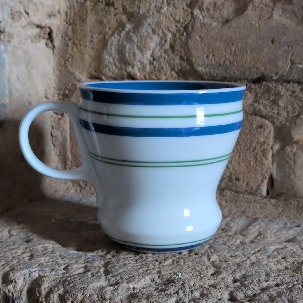 STARBUCKS I 2007 12 oz  Blue and Green Striped Ceramic Retro Diner Style Mug - Picture 2 of 10